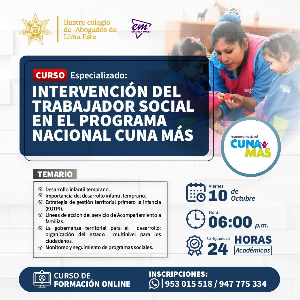 CURSO ESPECIALIZADO: INTERVENCIÓN DEL TRABAJADOR SOCIAL EN LAS DEMUNAS Y EL PROGRAMA NACIONAL CUNA MAS