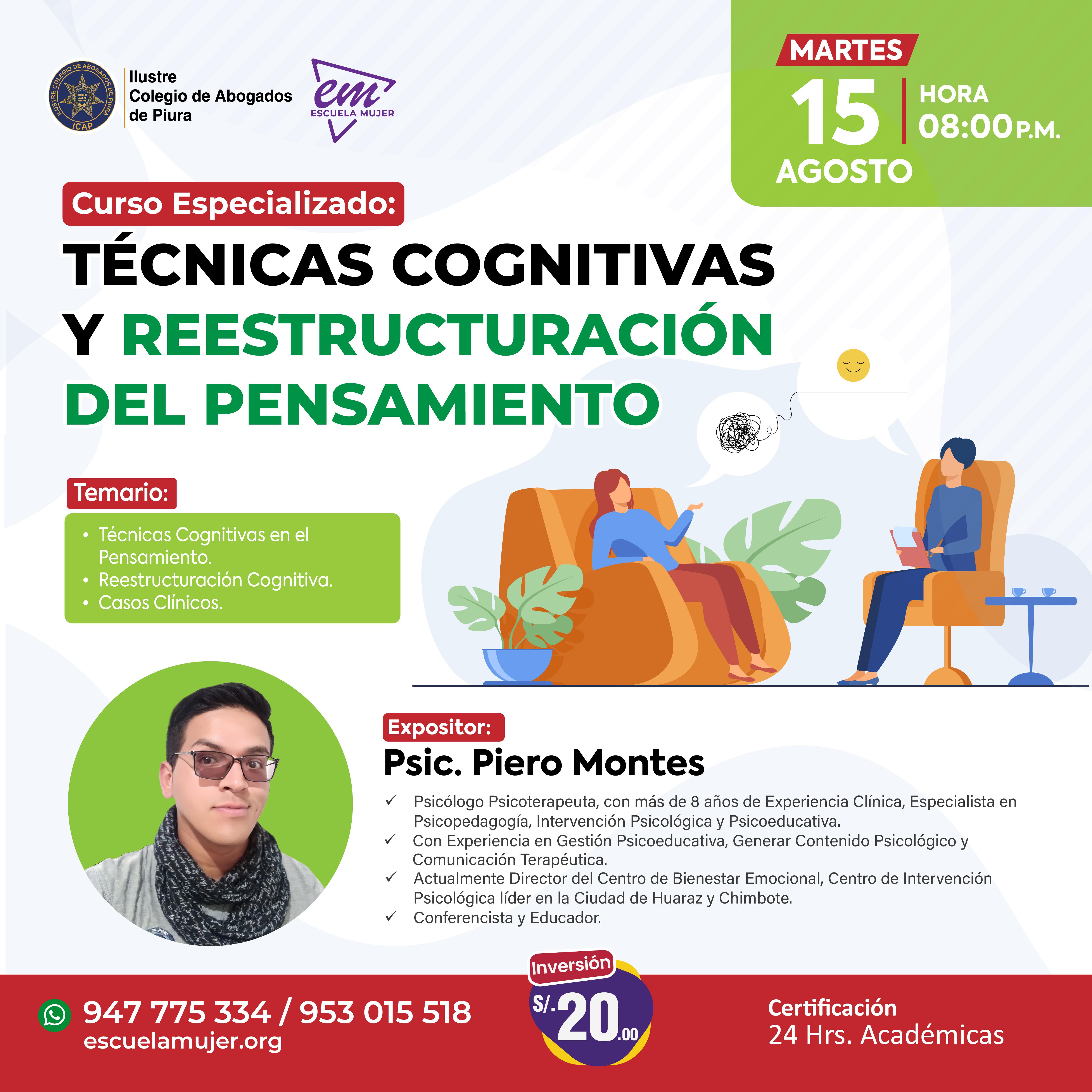 Curso Especializado: TÉCNICAS COGNITIVAS Y REESTRUCTURACIÓN DEL PENSAMIENTO